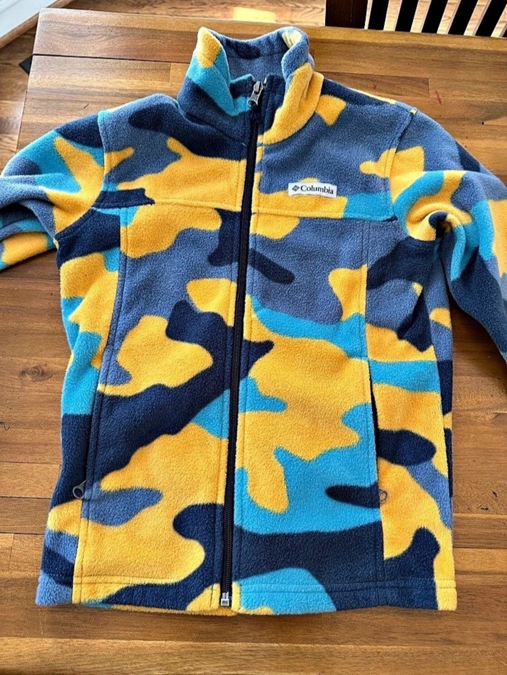 Vintage Columbia Sportswear Kids Fleece Jacket S Blue Yellow Camo Full Zip 90s Y